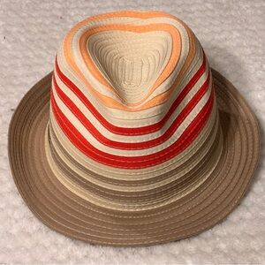 Calvin Klein Striped Fedora Hat – Neutral & Coral Tones